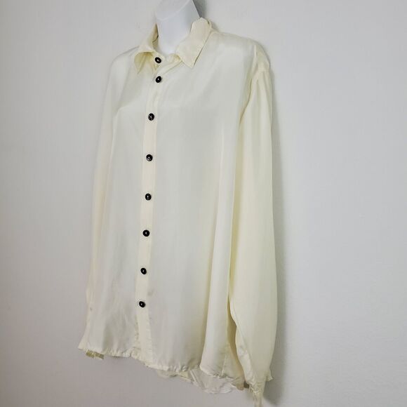 CP Shades Top Small White Silk Flowy Lagenlook Button Front Minimalist Boho - Picture 6 of 10